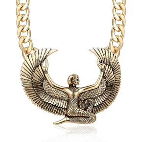 Wellotus Women's Ancient Egyptian Gold Goddess Isis Choker Necklace Hip Hop Chunky Chain Witch Wing Pendant Costume Cocktail Jewelry
