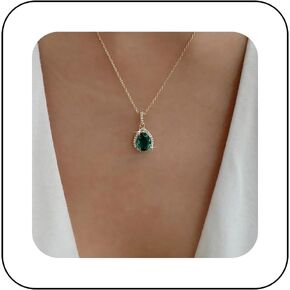 Boho Vintage Rhinestone Emerald Pendant Necklace Emerald Choker Necklace Green Crystal Necklace Choker Gold Teardrop Emerald Necklace Jewelry for Women and Girls