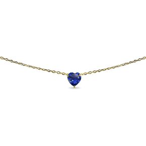 Sterling Silver Heart-cut Created Blue Sapphire Solitaire Choker Necklace for Teens or Women