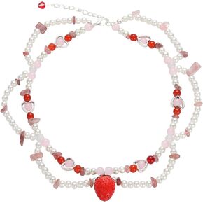 Strawberry Pearl Beaded Necklace For Woman Layered crystal Choker Necklace Jewelry