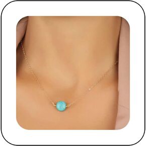 Boho Turquoise Pendant Necklace Gold Round Turquoise Bead Choker Necklace Vintage Turquoise Necklace Choker Minimalist Blue Gem Necklace Jewelry for Women and Girls