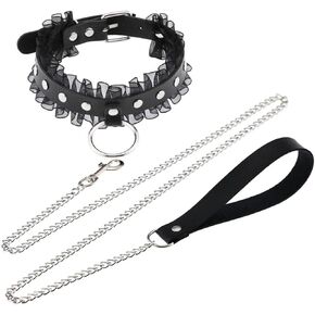 Punk Harajuku Lace Collar Hauling Chain PU Leather Choker Metal Ring Gothic Necklace Neck Accessories Adjustable Buckle