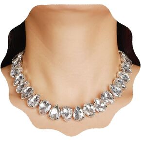 YERTTER Sparkle Colorful Full Rhinestone Choker Oval Crystal Chain Collar Stunning Boho Crystal Statement Clavicle Choker Necklace for Wedding Women Girls