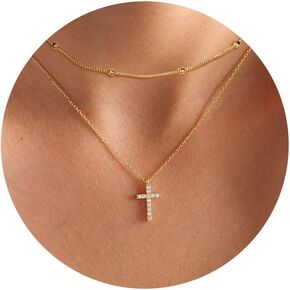 Cross Necklace for Women, Trendy 14K Gold Plated Dainty Pendant Necklaces Everyday Minimalist Jewelry Tiny Cute Gifts