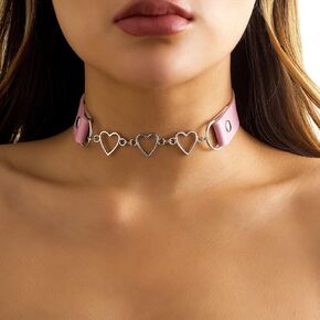 Asphire Cyber Punk Leather Choker Hollow Heart Collar Necklace Sexy Black Geometric Choker Exaggerated Cosplay Party Jewelry Accessories for Women Teens Girls