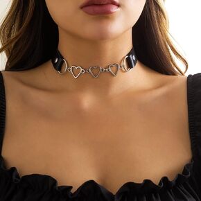 Asphire Cyber ​​Punk Leather Choker جوفاء القلب طوق قلادة مثير أسود هندسي المختنق مبالغ فيه تأثيري حزب مجوهرات اكسسوارات للنساء المراهقات الفتيات in Kuwait