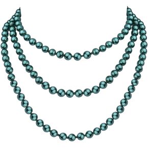 1920s Flapper Faux Pearls Long Beaded Necklace, Gatsby Ballgown Cosplay Necklace, Old School Vintage Layered Pearls Necklace for Women Girls Prom Jewelry