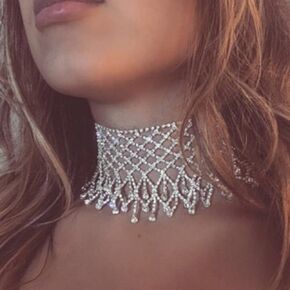 Rhinestone Choker Necklace Festival Summer Chain Necklaces Costume Accessories for Women and Girls in Kuwait