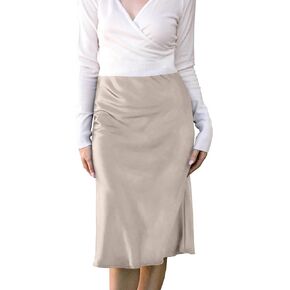 ROTOXA Womens High Waisted Midi Skirt Solid Satin Dress Zipper Elegant Work Skirts Flared Mid Skirts