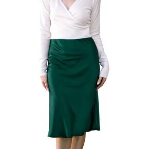 ROTOXA Womens High Waisted Midi Skirt Solid Satin Dress Zipper Elegant Work Skirts Flared Mid Skirts in Kuwait