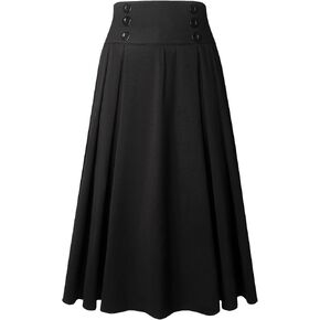 Charmian Women's Gothic Steampunk A-Line High Waist Pleated Vintage Maxi Skirt in Kuwait