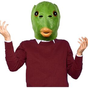 Halloween Latex Fish Mask,Animal Green Fish Head Cosplay Costume Party Mask for Adult