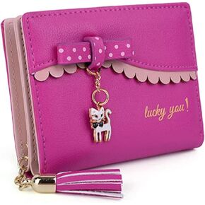 edfamily Womens Leather Cute Cat Bowknot Small Wallet Coins Purse Card Holder (Black)
