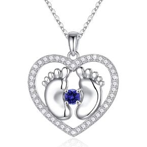 New Mom Gifts Love Birthstone Necklace, 925 Sterling Silver Birthstone Jewelry Tiny Baby Feet Necklace for Mom to Be Gift, Pregnancy Gift for First Time Mom Mothers Day Gifts for New Mom