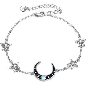 CRMAD Moon Star Bracelet for Women Sterling Silver Moon Phase Bracelet Bracelet Irish Jewelry Gifts for Girl Mother (Butterfly 2, 17.5+5cm), 17.5+5cm, Metal, not known in Kuwait