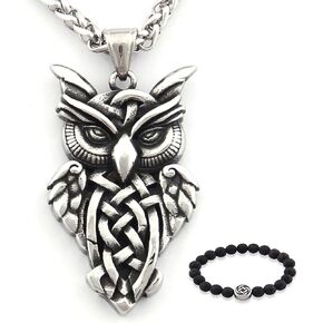 Gungneer Stainless Steel Irish Celtic Owl Pendant Necklace Celtic Knot Amulet Jewelry