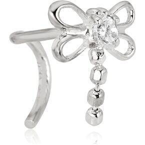 AVORA 14K Gold Dragonfly Butterfly Simulated Diamond CZ Curved Twisted Screw Nose Ring (22 Gauge)