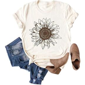 Sunflower Shirts for Women Cute Graphic Tee Shirts Letter Print Funny Tee Shirts Top