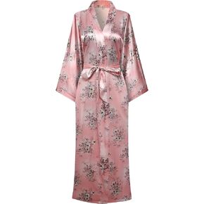 Women's Long Kimono Robe Floral Bathrobe Printed Wedding Nightgown Soft Lightweight Sleepwear