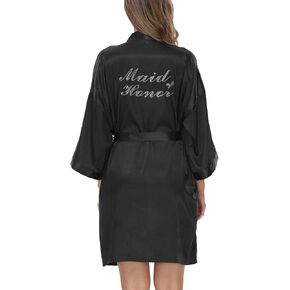 أردية JANE'S CUTIE مقاس واحد من الساتان الحريري لحفلات الزفاف ووصيفة العروس مع أحجار الراين الفضية in Kuwait