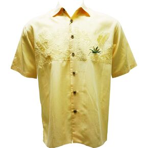 Bamboo Cay Men's Chest Bird of Paradise Tropical Style Embroidered Hawaiian Button Down Shirt