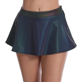 LZLRUN Women's Shiny Rainbow Reflective Skirt Fashion Flared Rave Mini Skirt