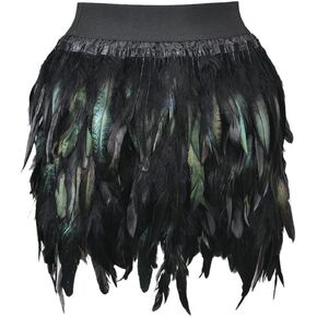 RED DOT BOUTIQUE 918 - Plus Size Sexy Feather Elastic Waist Mini Party Skirt Black