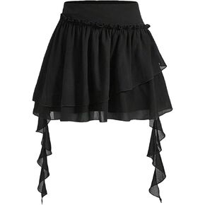 Floerns Women's Solid High Waisted Frill Trim Tiered Layer Short Skirt