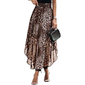 Lepord Print Midi Skirt Sexy and Charming Long Flowy Skirts, Elastic Waist Leopard Print Bustier