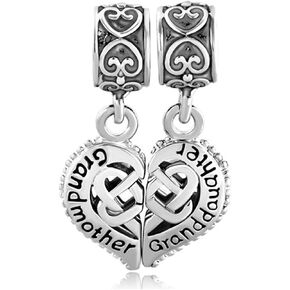 MiiFort 2PCS Aunt Grandmother Granddaughter Sister Niece Love Heart Dangle Charm Compatible with Pandora Bracelets Women Girls Birthday