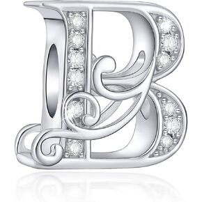 FOREVER QUEEN Initial Charms 925 Sterling Silver Letter A-Z Charms for Snake Chain Bracelet Necklace Alphabet Beads