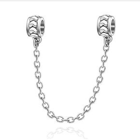 Heart Safety Chain Charms 925 Sterling Silver Love Connection Screw Thread Beads Fit European Charms Bracelet Necklace (Silver)