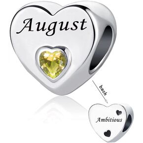 Birthstone Heart Charm January-December 12 Months Happy Birthday Charm Bead Compatible with Pandora Charms Bracelets for Family Grandma Mom in Kuwait