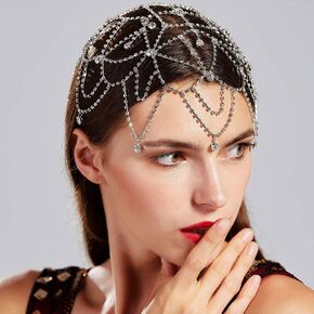 Rumtock Tassel Rhinestones Cap Headpiece Gold Forehead Piece with Crystal Beads for Women Girls Exotic Head Jewelry for Women Girls Wedding Bridal Headpiece in Kuwait