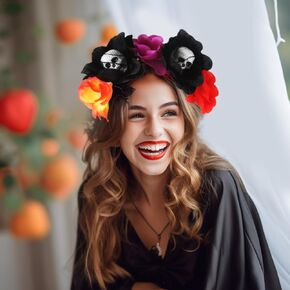 Day of The Dead Headband Adjustable Flower Garland Headband Flower Crown Hair Wreath Party DecorationAdjustable Bridal Flower Garland Headband Flower Crown Hair Wreath (colourful)