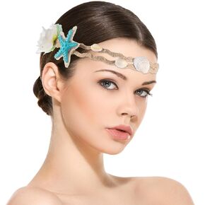 2pcs Seashell Headband, Elastic Ocean Hair Band Star Shell Hair Wreath Bohemian Headdress for Girls