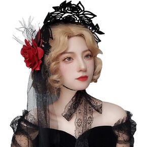 Ylucky Lolita Headband Hair Accessory Halloween Cosplay Gothic Maid Lace Hair Hoop Tea Party Sun Hat Victorian Bonnet Hat