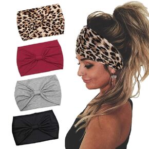 Boho Headbands Tie Dye Fabric Turban Head Wraps Wide Hair Scarf Yoga Running Hair Accessories for Women and Girls(Pack of 4) (Tie dye)