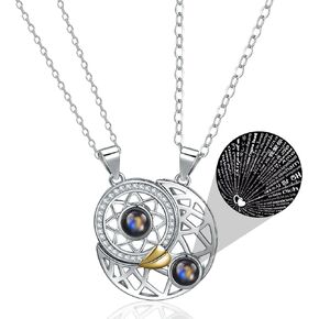 Couple Sun and Moon Necklace I Love You Necklace 100 Languages Matching Bff Friendship Heart Necklaces for Best Friends