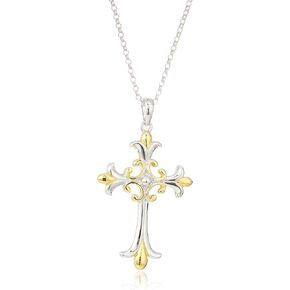 Amazon Collection 18k Gold Plated Sterling Silver Two Tone Celtic Cross Pendant Necklace, 18"