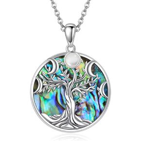 Tree of Life Necklace for Women 925 Sterling Silver Abalone Mother of Pearl Necklaces Unique Jewelry Gifts for Women Girls