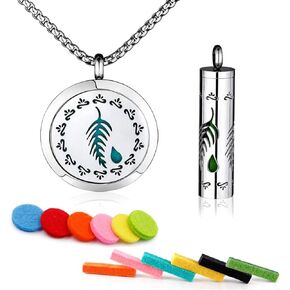 LUV-SPOT Top Essential Oils Diffuser Necklace Set with 2 Pendants, 316L Stainless Steel Couple Necklaces with Green Leaf Hollow Pattern in Kuwait