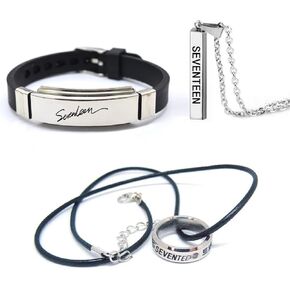 3Pcs SEVENTEEN Gifts Set,SEVENTEEN Merch Necklace Wristband Ring for Fans(Silver)