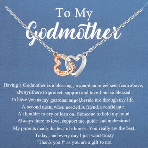 LQRI Godmother Necklace To My Godmother Gift Christian Jewelry Two Connected Heart Necklace Gift from Goddaughter Godson