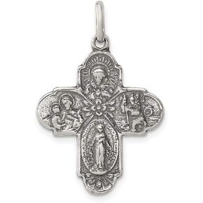 Charm Pendant White Sterling Silver 31 mm 20 Antiqued Reversible 4-Way Medal