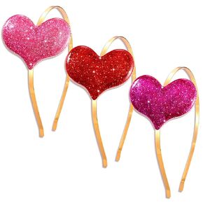NVENF 3PCS Valentine’s Day Heart Headbands for Women Rhinestone Glitter Heart Hairband Wedding Party Love Heart Hair Accessory Gift (3PCS Rhinestone Headband)
