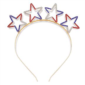 Independence Day Headband Sparkle Rhinestone American Flag Star Patriotic Hairband Crystal Red White Blue 4th of July Headpiece for Women Girls Holiday Party Accessories Decorations