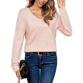 Berthmeer Women's Wool V Neck Wool Sweater Long Sleeve Pullover Loose Jumper Winter Knitwear