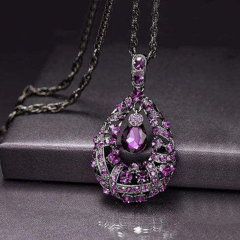 قلادات WEMSPF الأرجوانية على شكل قطرة الماء للسيدات، مجوهرات الخريف للنساء، قلادات طويلة in Kuwait