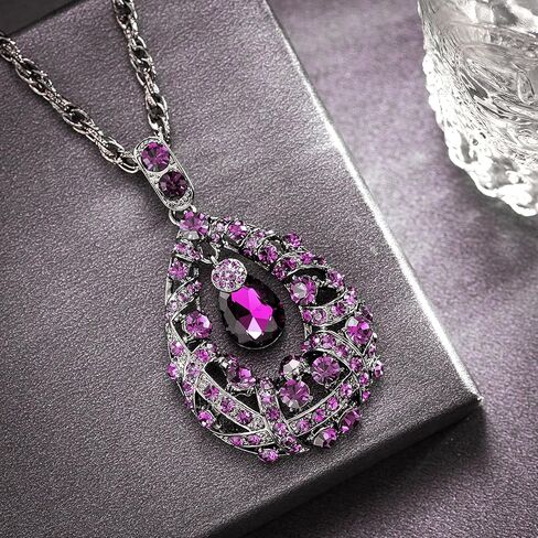 قلادات WEMSPF الأرجوانية على شكل قطرة الماء للسيدات، مجوهرات الخريف للنساء، قلادات طويلة in Kuwait